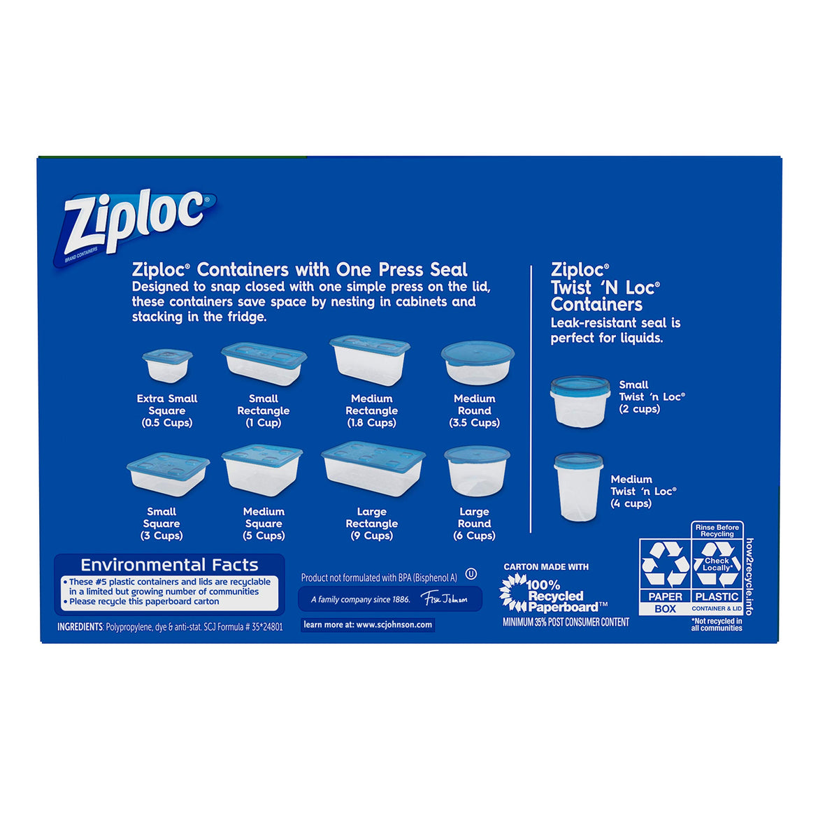 Ziploc One Press Seal Extra Small Square Container - 8 ct (Pack - 6)