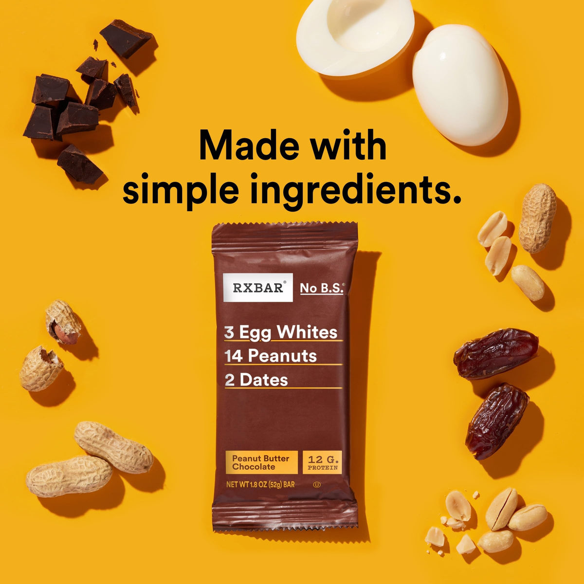 RXBAR Protein Bars, Protein Snack, Snack Bars, Peanut Butter Chocolate, 9.1oz Box (5 Bars)