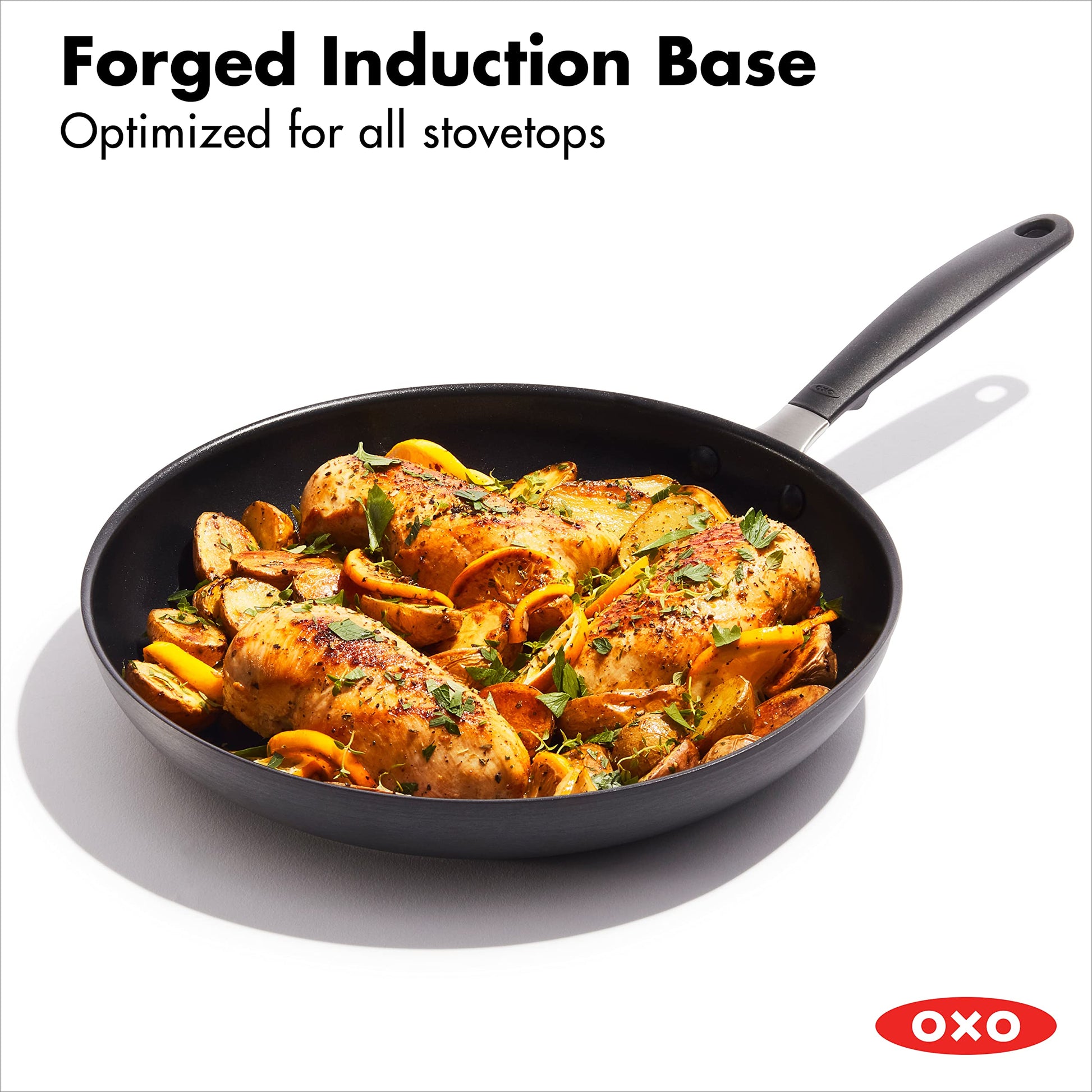 OXO Good Grips 11" Frying Pan Skillet, 3-Layered German Engineered Nonstick Coating, Stainless Steel Handle with Nonslip Silicone, Induction Suitable, Black