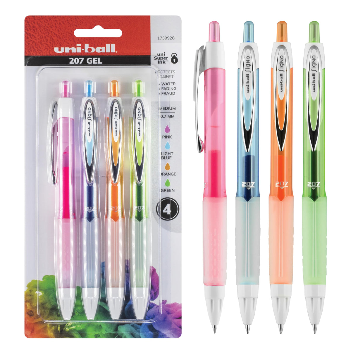 Uni-Ball 1739928 uni-ball 207 Colors Retractable Gel Pens, Medium Point (0.7mm), Assorted, 4 Count