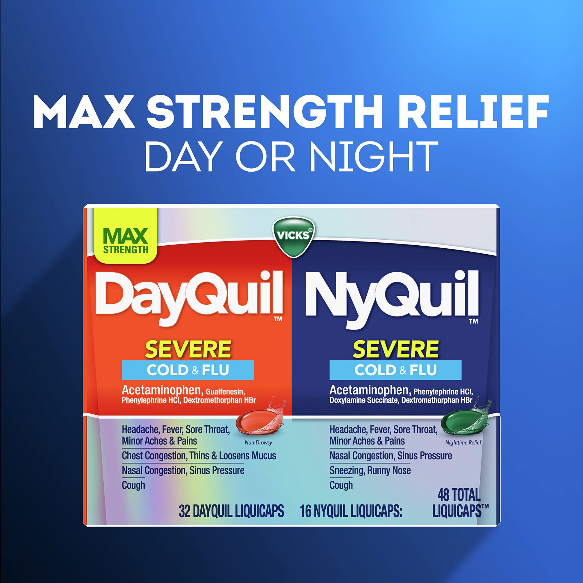 Vicks DayQuil & Nyquil Severe Cold, Flu & Congestion Medicine, 24 Count
