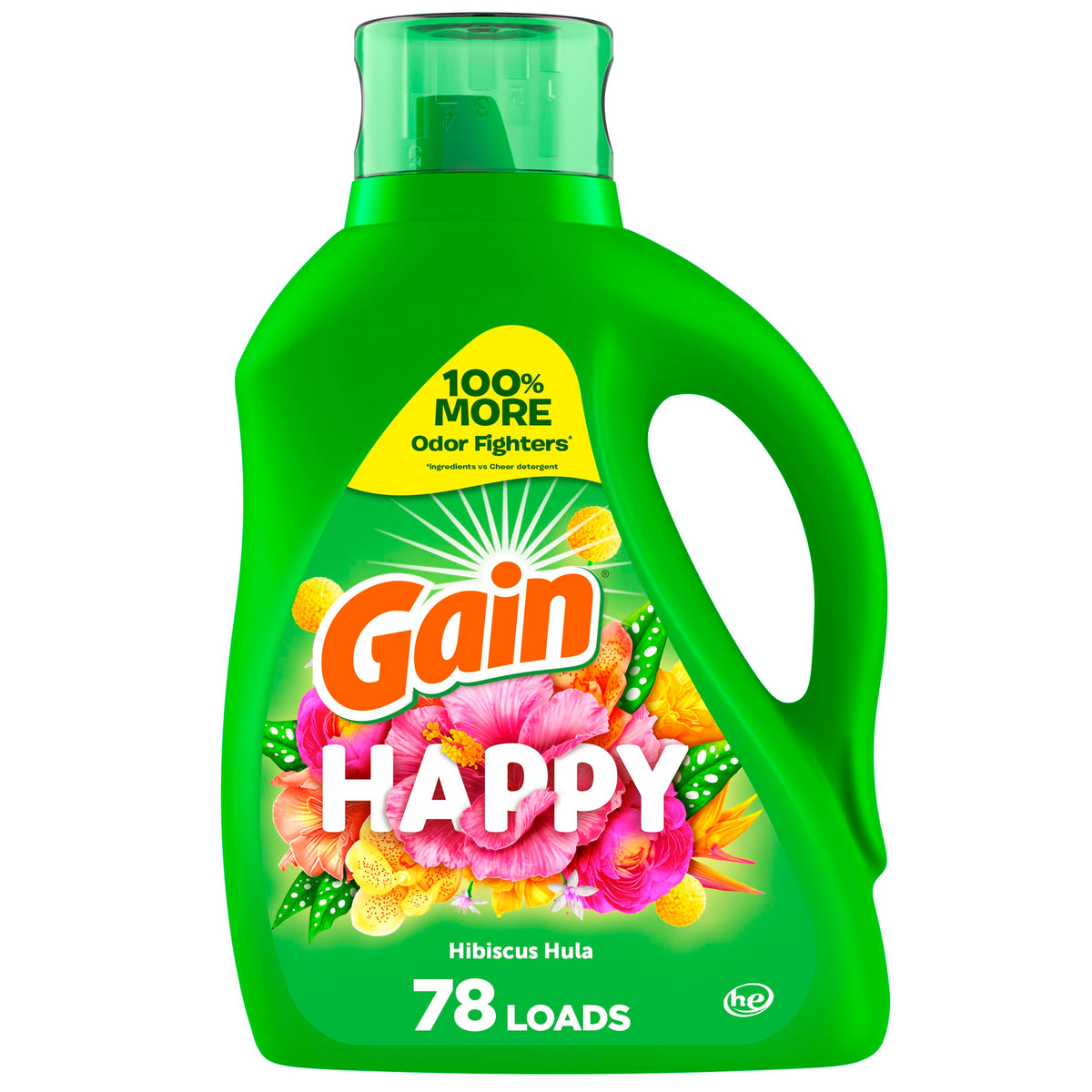 Gain Liquid Laundry Detergent, Happy, HE Compatible, 113 fl oz, 78 Loads
