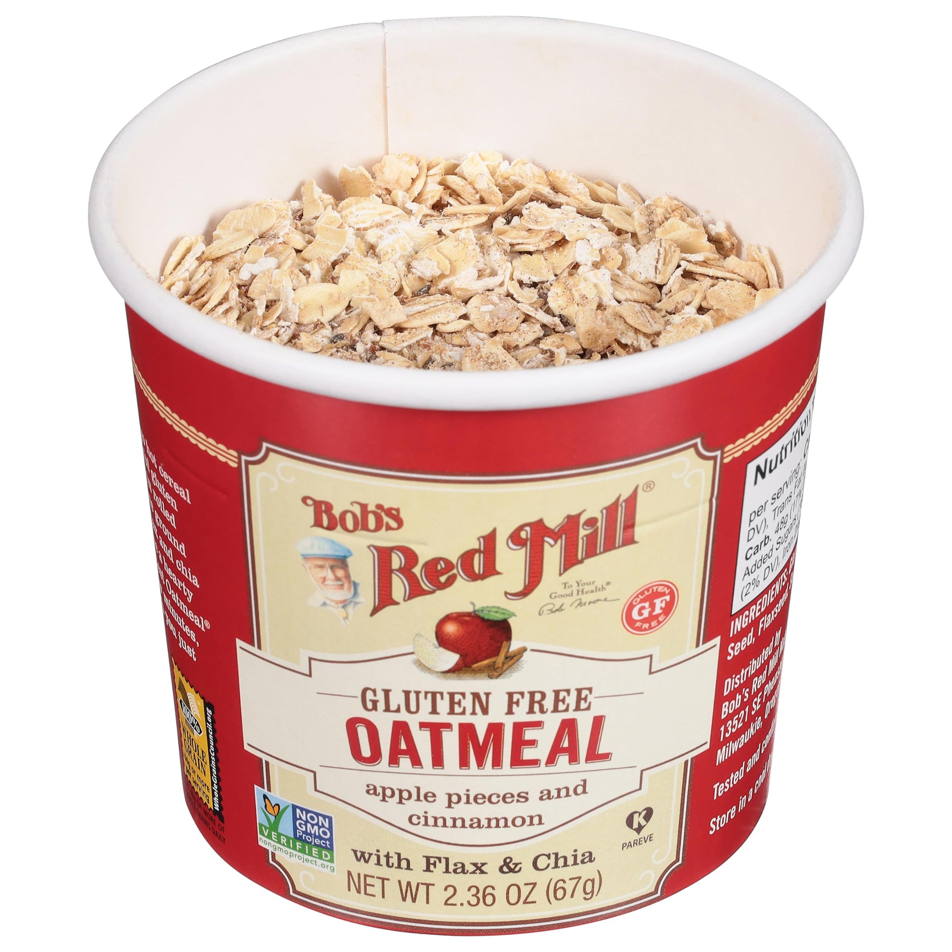 Bob's Red Mill GF Oatmeal Cup, Apple & Cinnamon, 2.36 Ounce Cup (Pack of 12) - Non-GMO, Whole Grain, Kosher