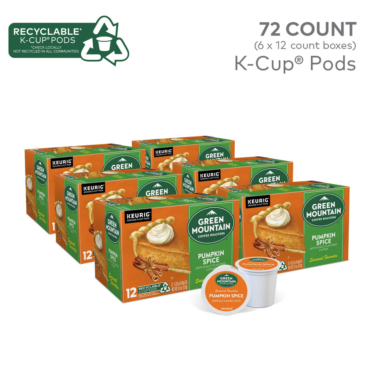 Green Mountain Coffee Roasters Seasonal Selections Pumpkin Spice, 72 Count