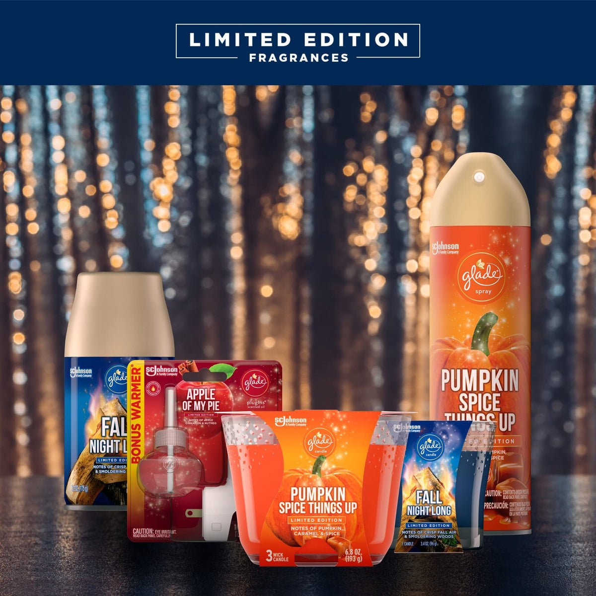 Glade PlugIns Refills Air Freshener Starter Kit, Scented and Essential Oils for Home and Bathroom, Fall Night Long, 3.35 Fl Oz, 1 Warmer + 5 Refills