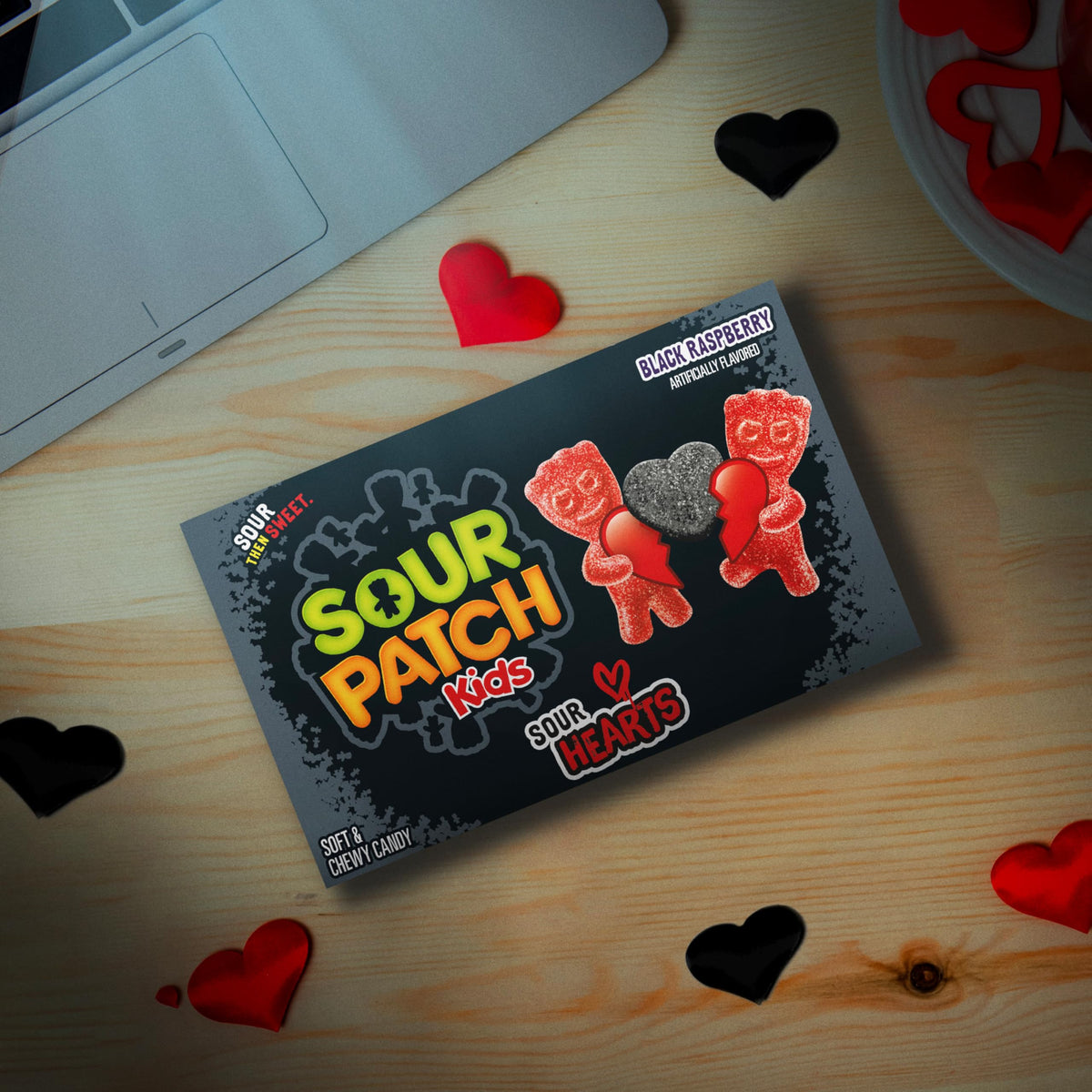 SOUR PATCH KIDS Sour Hearts Black Raspberry Soft & Chewy Candy, Valentines Day Candy, Bulk Candy, 12 - 3.08 oz Boxes