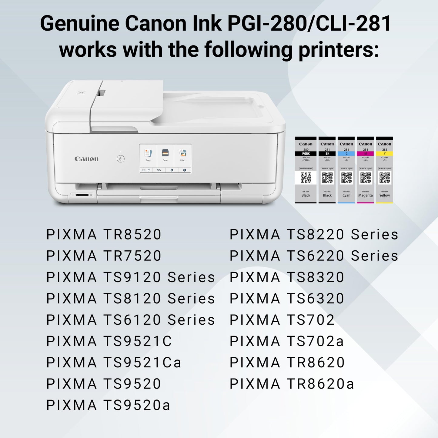 Canon PGI-280 / CLI-281 5 Color Ink Pack, Compatible to TS8120,TS6120,TR8520,TR7520, and TS9120 Wireless Printers, Multi, PGI-280 Full Standard Set