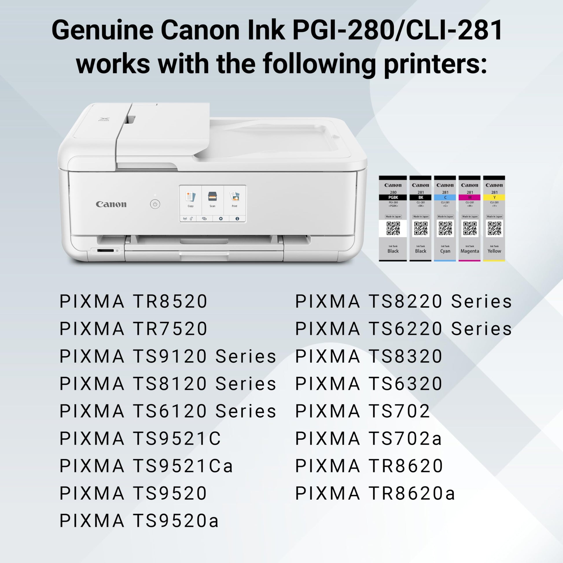 Canon PGI-280 / CLI-281 5 Color Ink Pack, Compatible to TS8120,TS6120,TR8520,TR7520, and TS9120 Wireless Printers, Multi, PGI-280 Full Standard Set