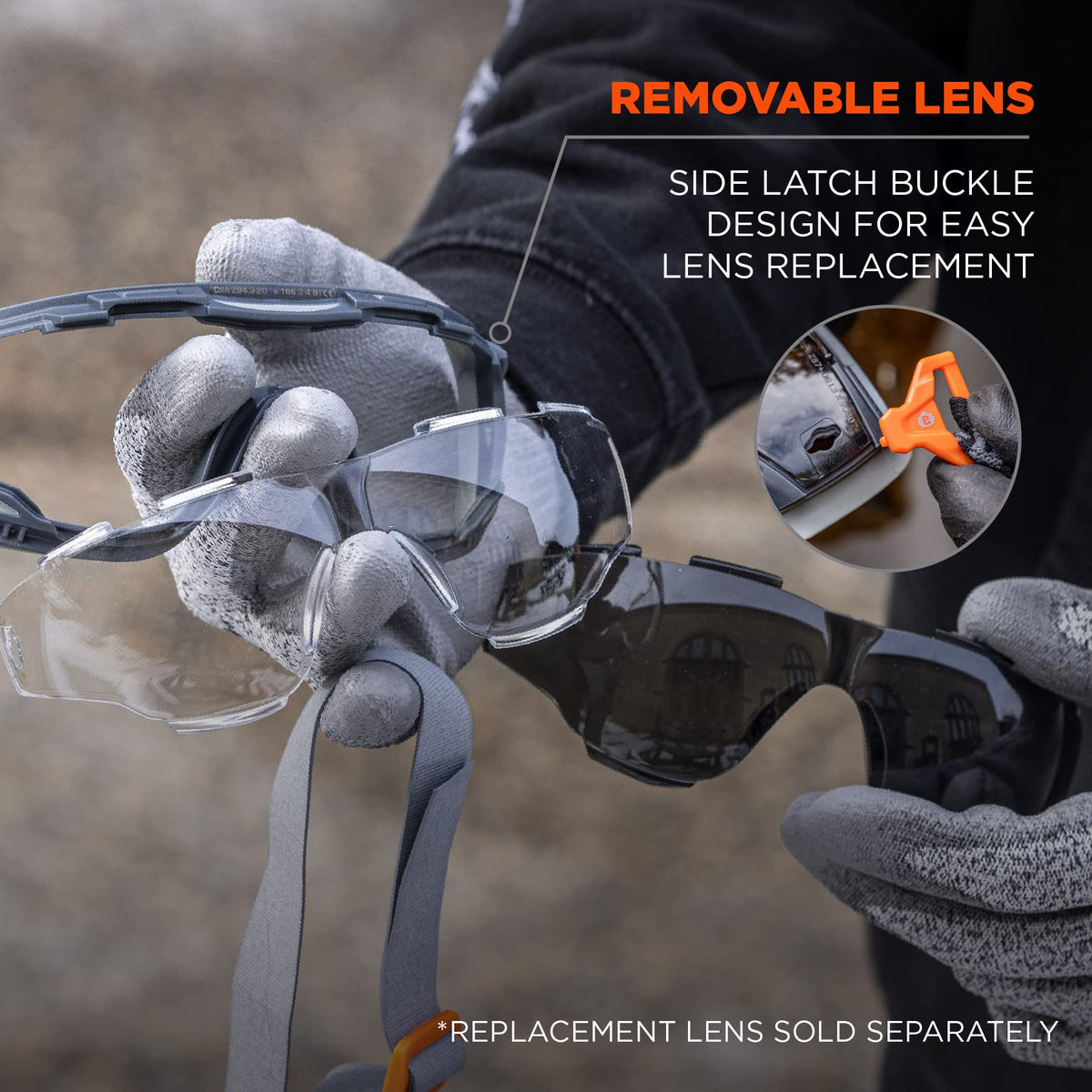 Ergodyne Skullerz Arkyn Protective Dust Sategy Goggle, Non-Vented, Anti Fog, Scratch Resistant, Adjustable Neoprene Strap