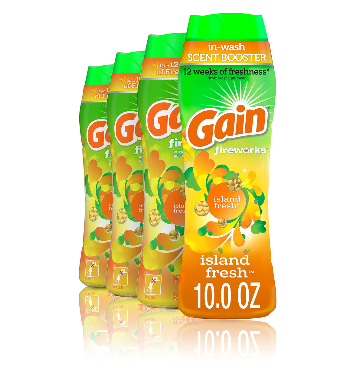 Gain Fireworks Laundry Scent Booster Beads for Washer, Island Fresh, 10 oz, 4 Count