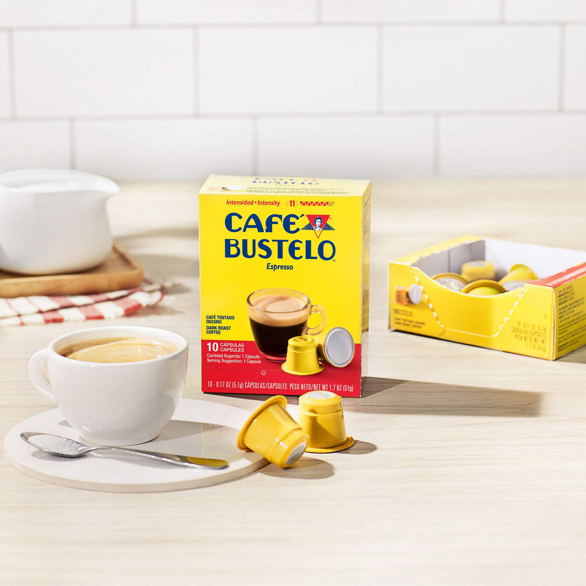 Café Bustelo Espresso Dark Roast Coffee, 40 Count Capsules for Espresso Machines, 11 Intensity