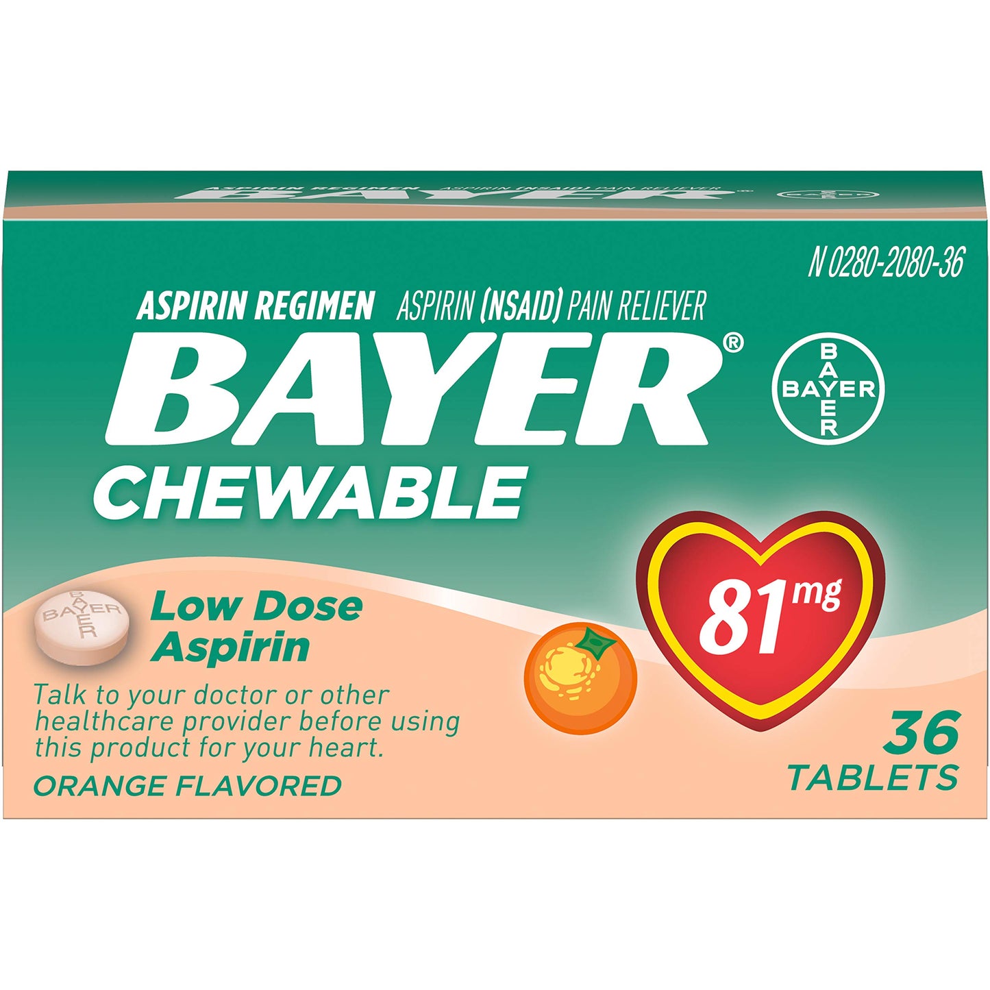 Bayer Bayer Children's Aspirin Chewable Low Dose Orange, Orange 36 tabs 81 mg