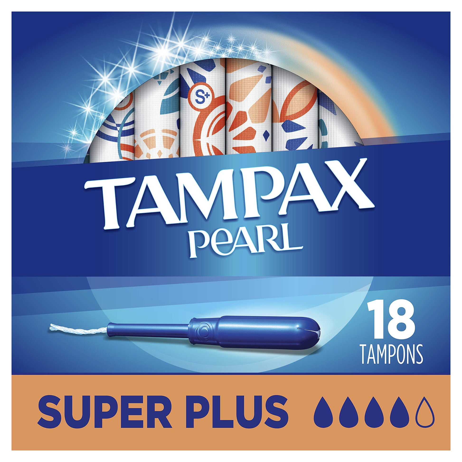 Tampax Pearl Tampons with Plastic Applicator, Super Plus Absorbency, Unscented, 18 Count