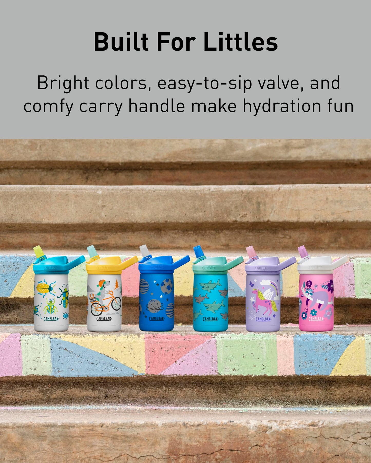 CamelBak Eddy+ Kids Bite Valve Straw Insulated Stainless Steel Water Bottle Magic Unicorns, 12oz