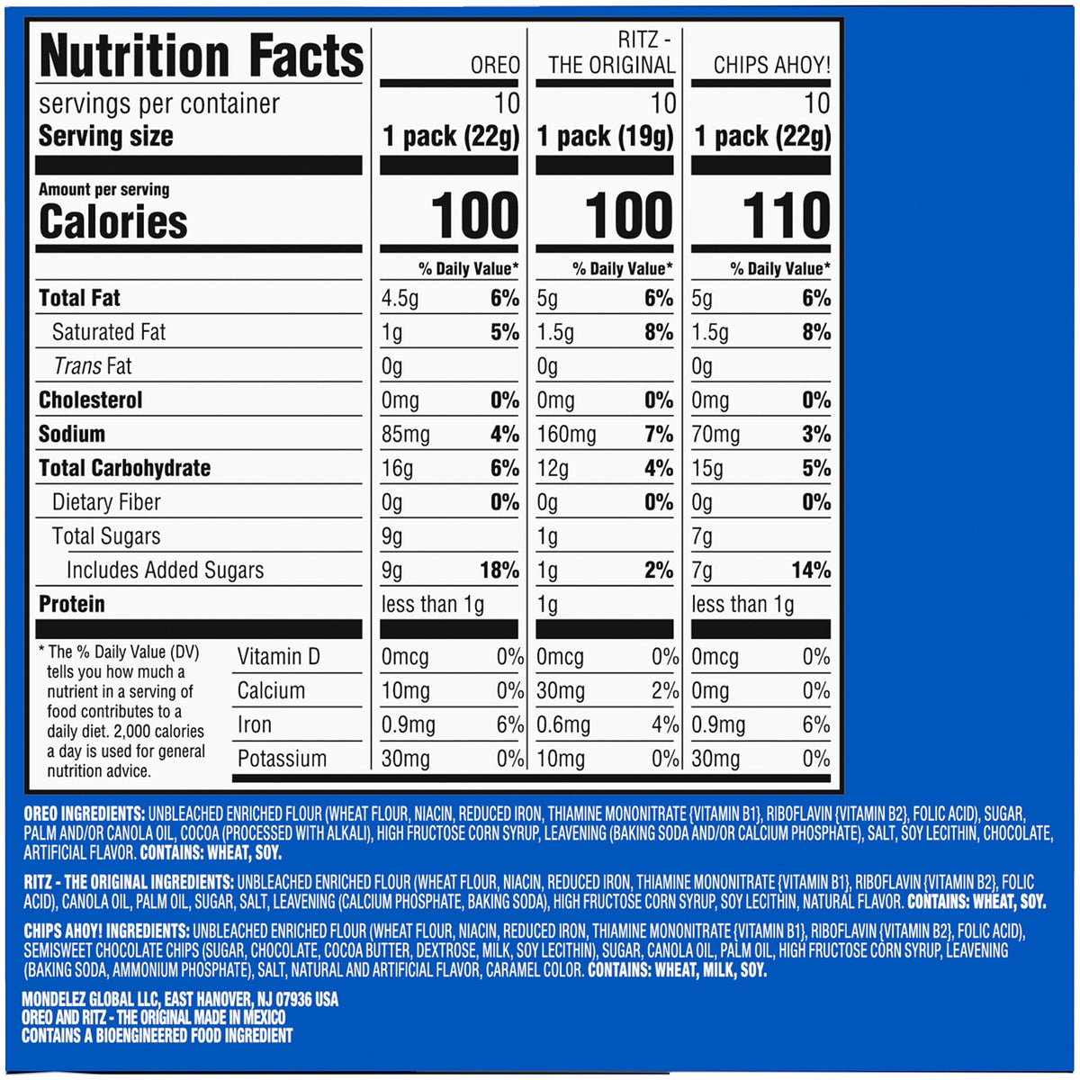 Nabisco Cookies & Cracker Variety Pack, OREO, RITZ & CHIPS AHOY!, 30 Snack Packs