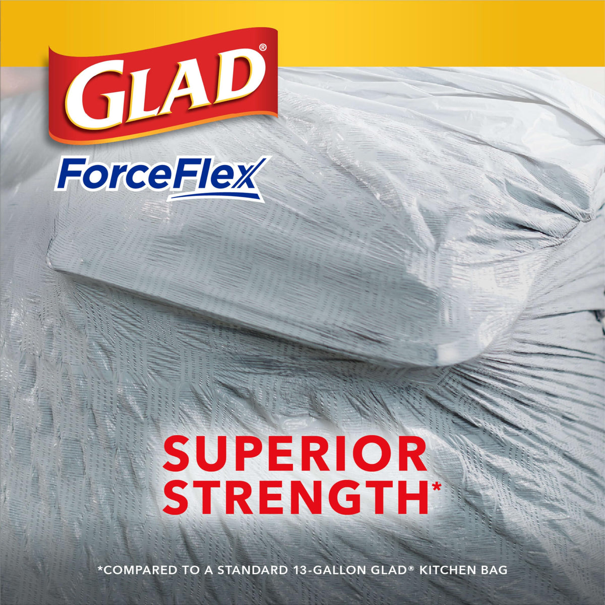 Glad ForceFlex Tall Kitchen Drawstring Trash Bags 13 Gallon Grey Trash Bag, Unscented 110 Count (Package May Vary)