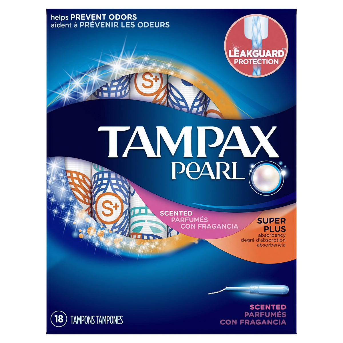 Tampax Pearl Tampons with Plastic Applicator, Super Plus Absorbency, Fresh Scent, 18 Count