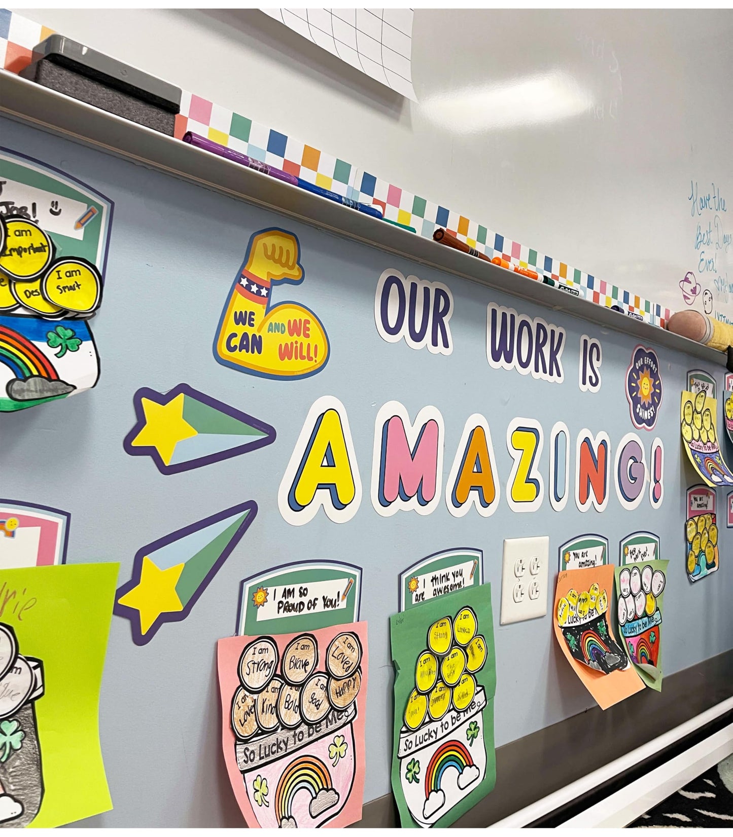 Carson Dellosa Pre-Punched We Stick Together 45-Piece Our Work is Amazing Bulletin Board Set, Student Work Display Headers, Shooting Stars, Motivational Cutouts for Bulletin Board and More