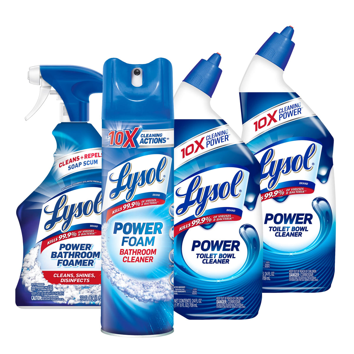 Lysol Power Bathroom Cleaner Bundle - 1 Trigger Bathroom Foamer (32 Fl Oz), 2 Toilet Bowl Cleaners (24 Fl Oz), and 1 Aerosol Bathroom Foamer (24 Ounce)