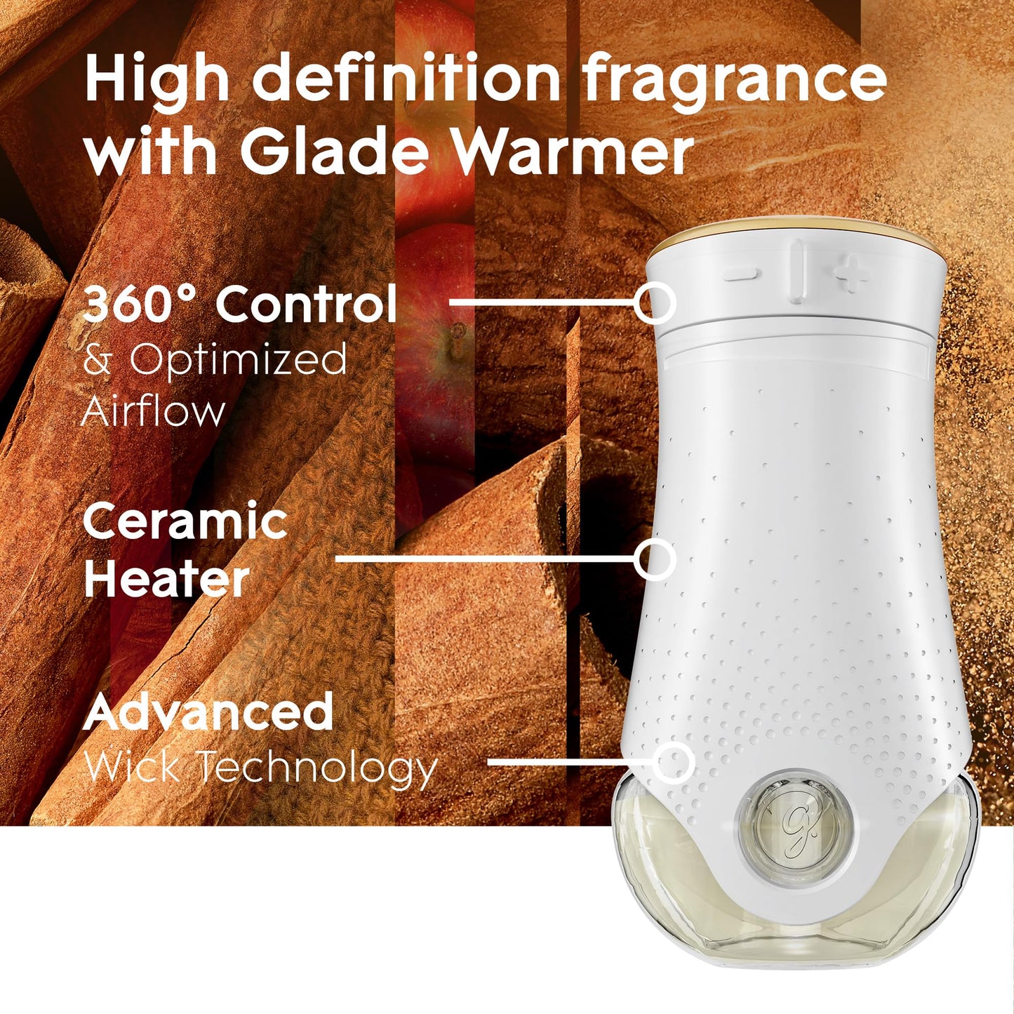 Glade PlugIns Refills Air Freshener Starter Kit, Scented and Essential Oils for Home and Bathroom, Apple Cinnamon, 3.35 Fl Oz, 1 Warmer + 5 Refills