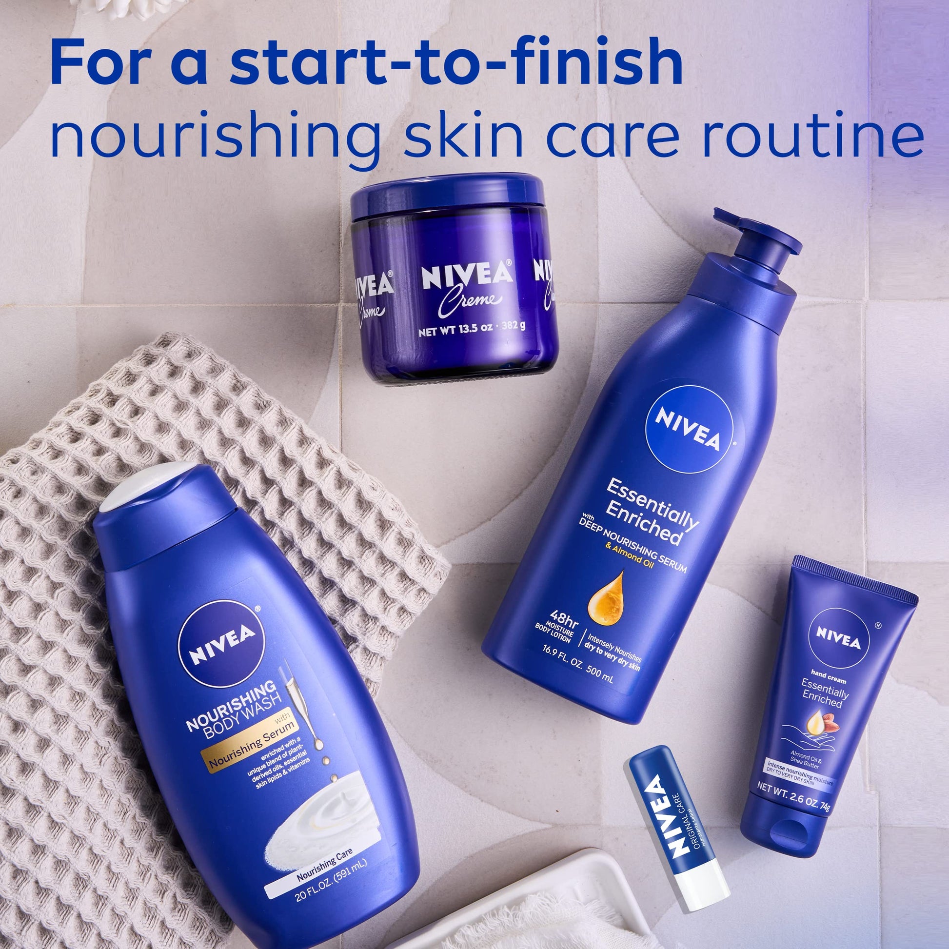 NIVEA Essentially Enriched Body Lotion for Very Dry Skin with Hyaluronic Acid, Almond Oil and Deep Nourishing Serum, 72-Hour Body Moisturizer, 2.5 Fl Oz Bottle (Pack of 6)