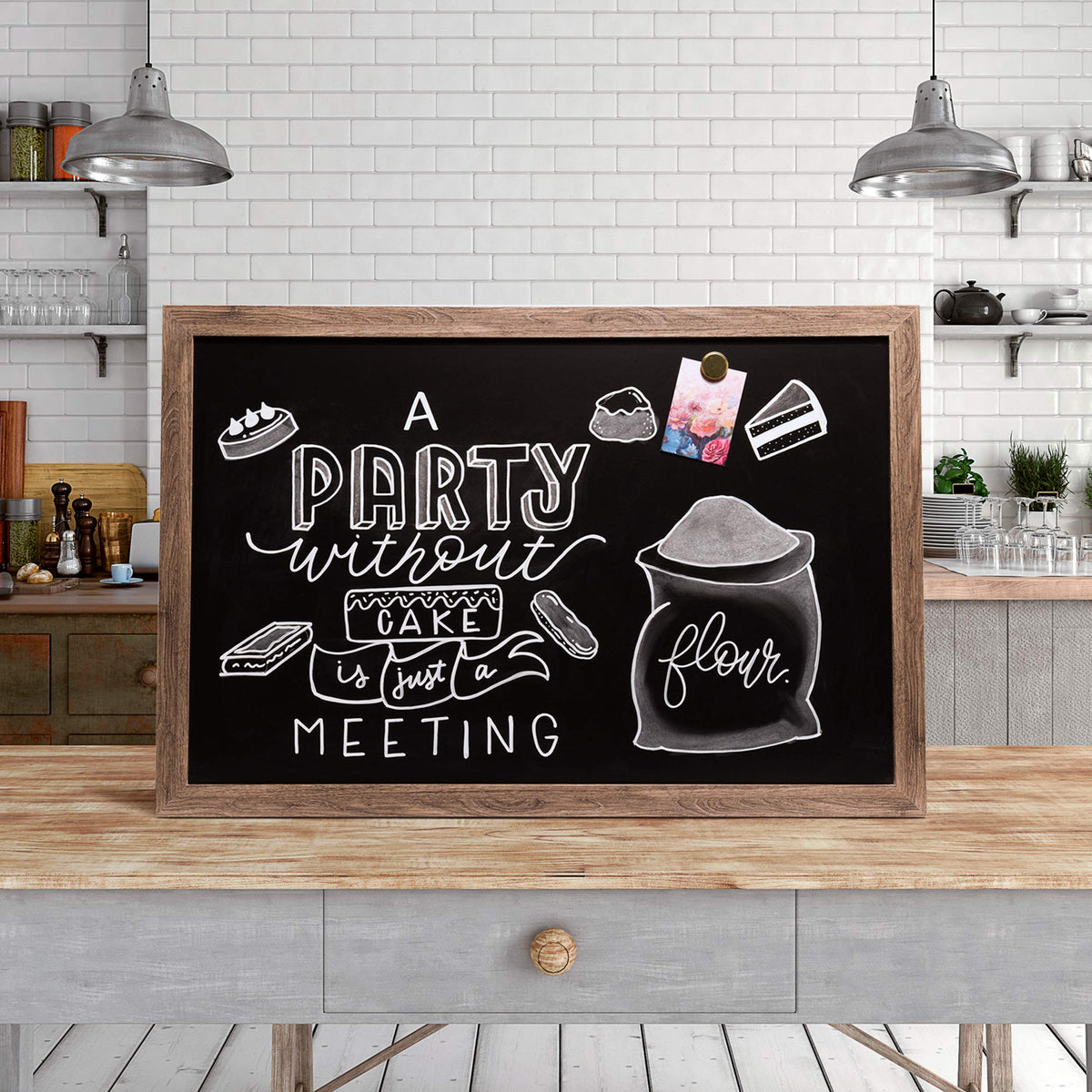 U Brands Magnetic Chalkboard, 36"x24", Rustic Wood Frame, Premium Matte Surface