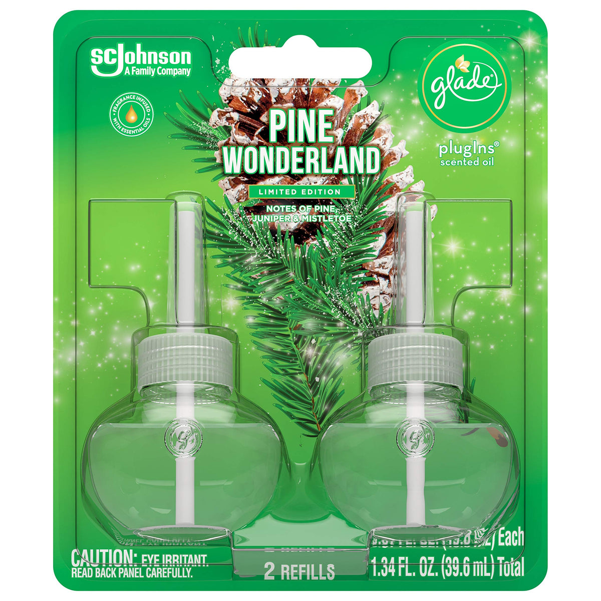 Glade PlugIns Refills Air Freshener, Scented and Essential Oils for Home and Bathroom, Pine Wonderland, 1.34 Fl Oz, 2 Count