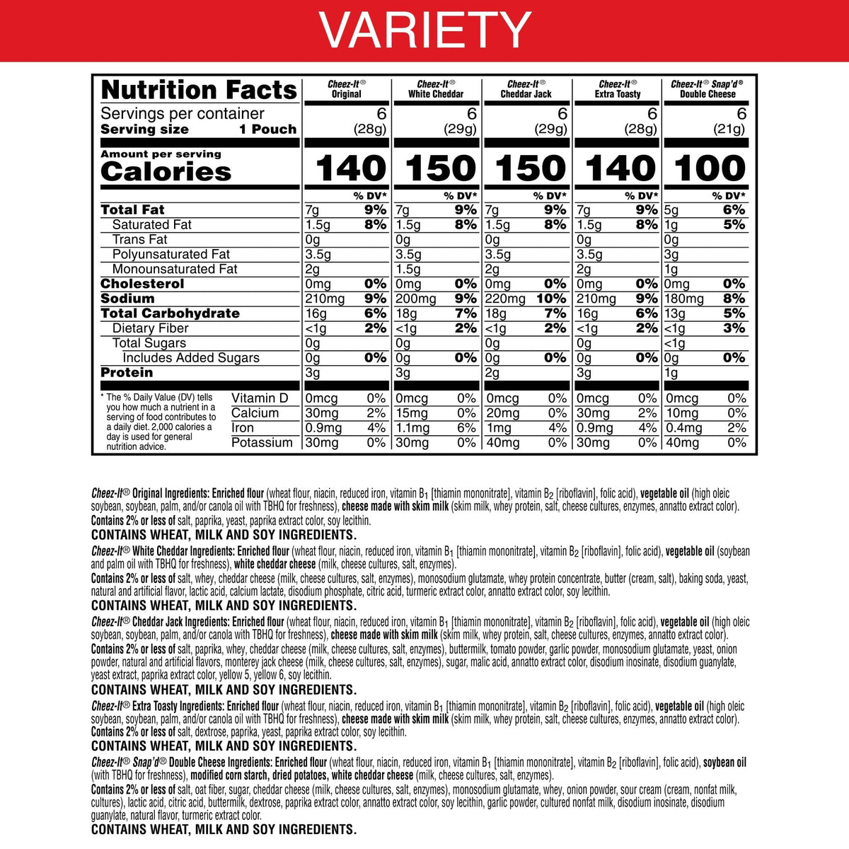 Cheez-It Cheese Crackers, Baked Snack Crackers, Office and Kids Snacks, Variety Pack, 28.74oz Box (30 Packs)
