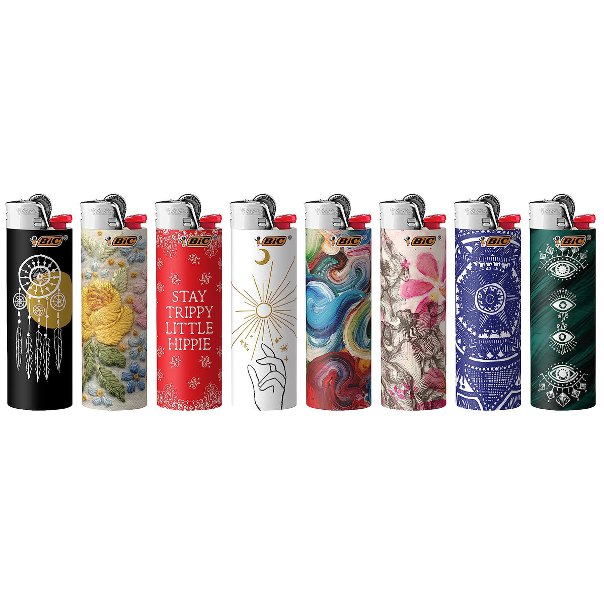 BIC Maxi Pocket Lighter, Special Edition Bohemian Collection, Assorted Unique Lighter Designs, 50 Count Tray of Lighters