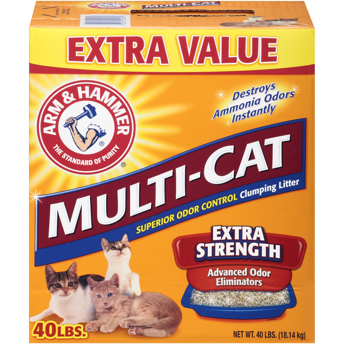 Arm and Hammer Clumping Cat Litter, Multi-Cat Strength, 40 Pound Box