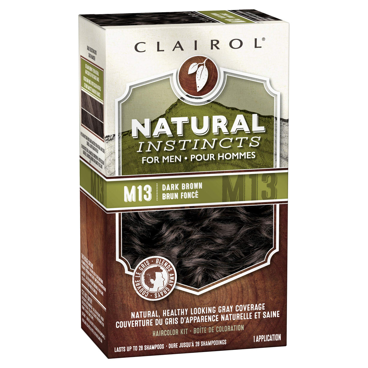 Clairol Natural Instincts Semi-Permanent Hair Dye for Men, M13 Dark Brown Hair Color, Pack of 1