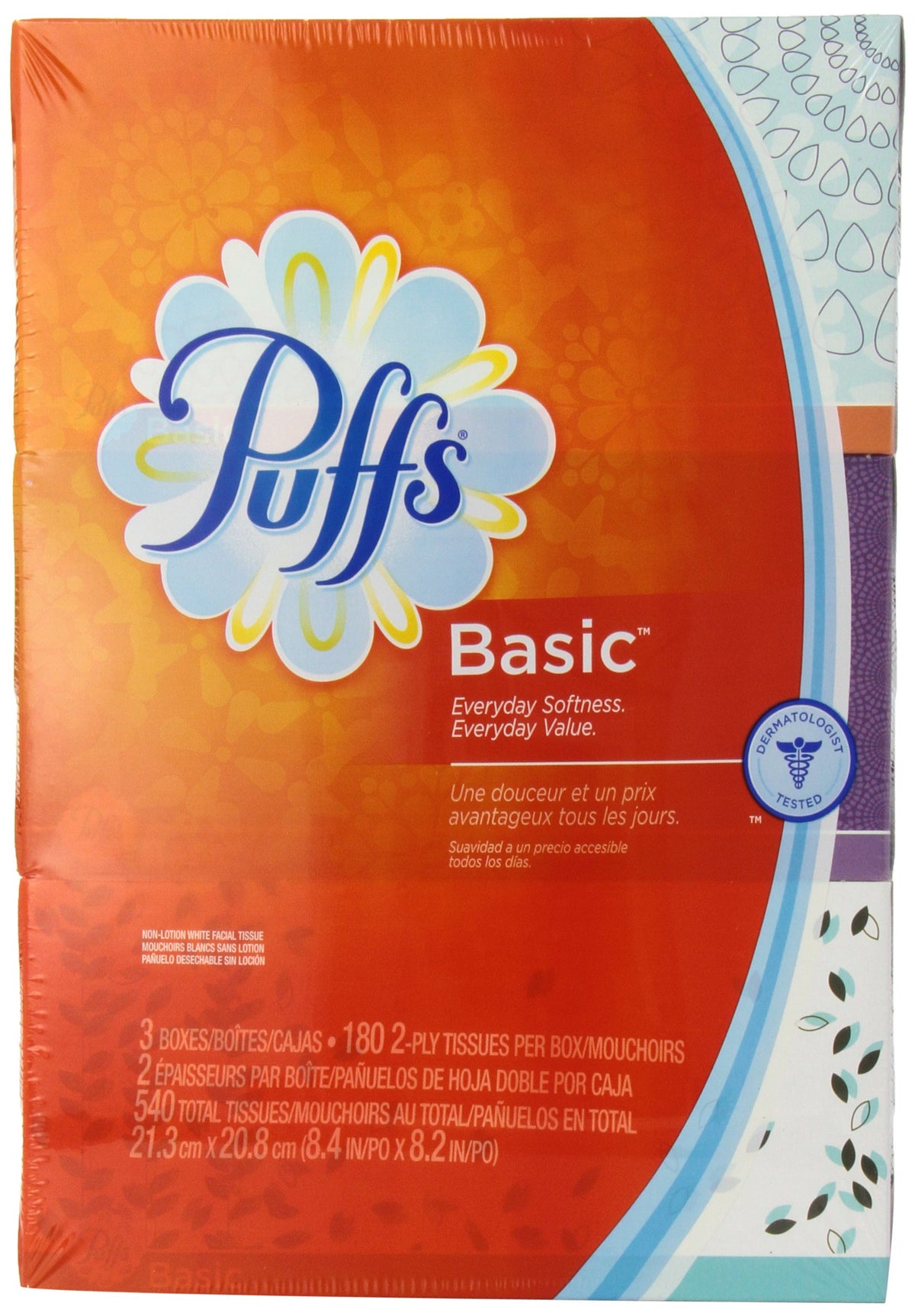 Puffs Basic Facial Tissues, 180 ct, 3 pk