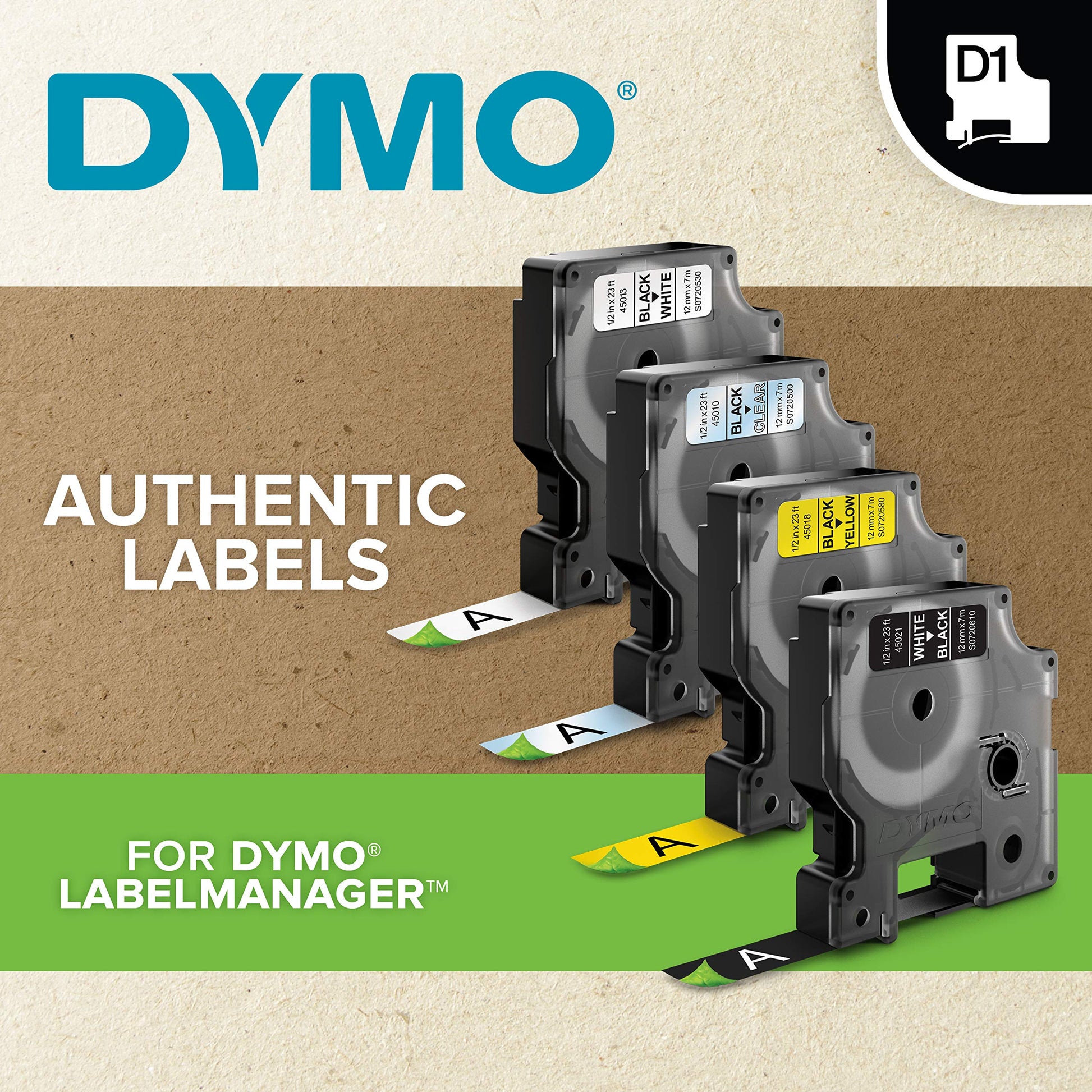 DYMO Standard D1 Labeling Tape for LabelManager Label Makers, White Print on Clear Tape, 1/2'' W x 23' L, 1 Cartridge