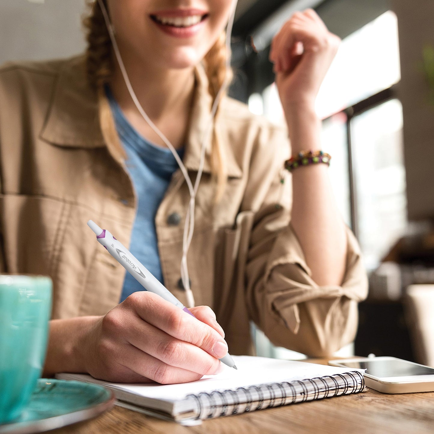 PILOT Acroball PureWhite Advanced Ink Refillable & Retractable Ball Point Pens with Turquoise/Orange/Purple/Lime/Blue Accents, Fine Point, Black Ink, 5-Pack (31861)