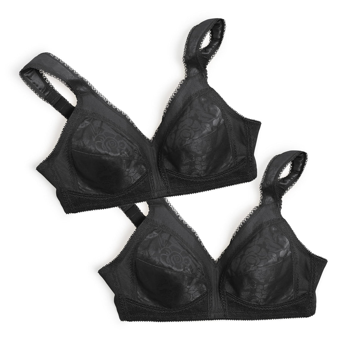 Playtex Women 18 Hour Comfort-Strap Wireless, Full-Coverage Bra, Single, Black/Black, 2-Pack, 42C