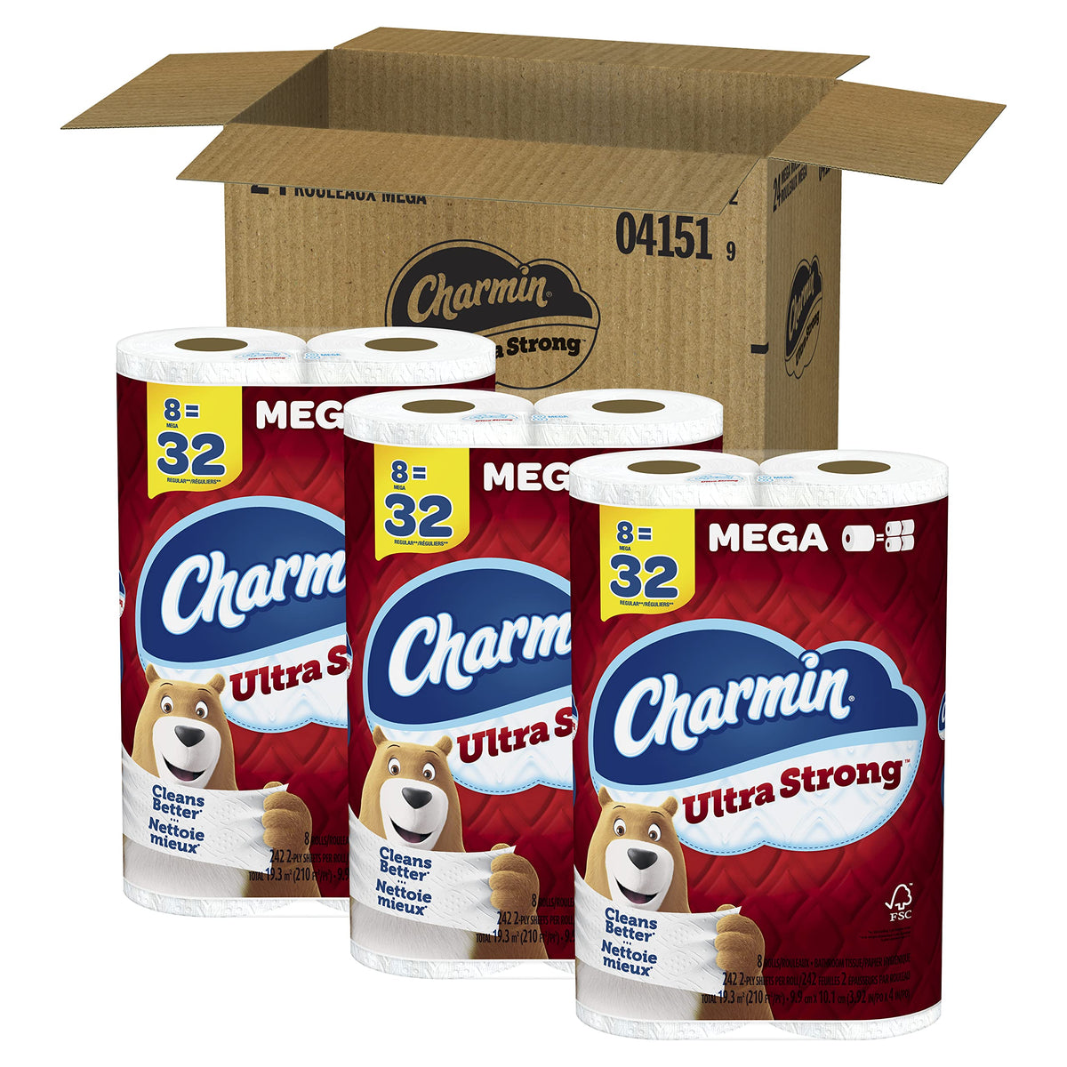 Charmin Toilet Paper, Ultra Strong, 24 Mega Rolls = 96 Regular Rolls, 242 Sheets Per Roll