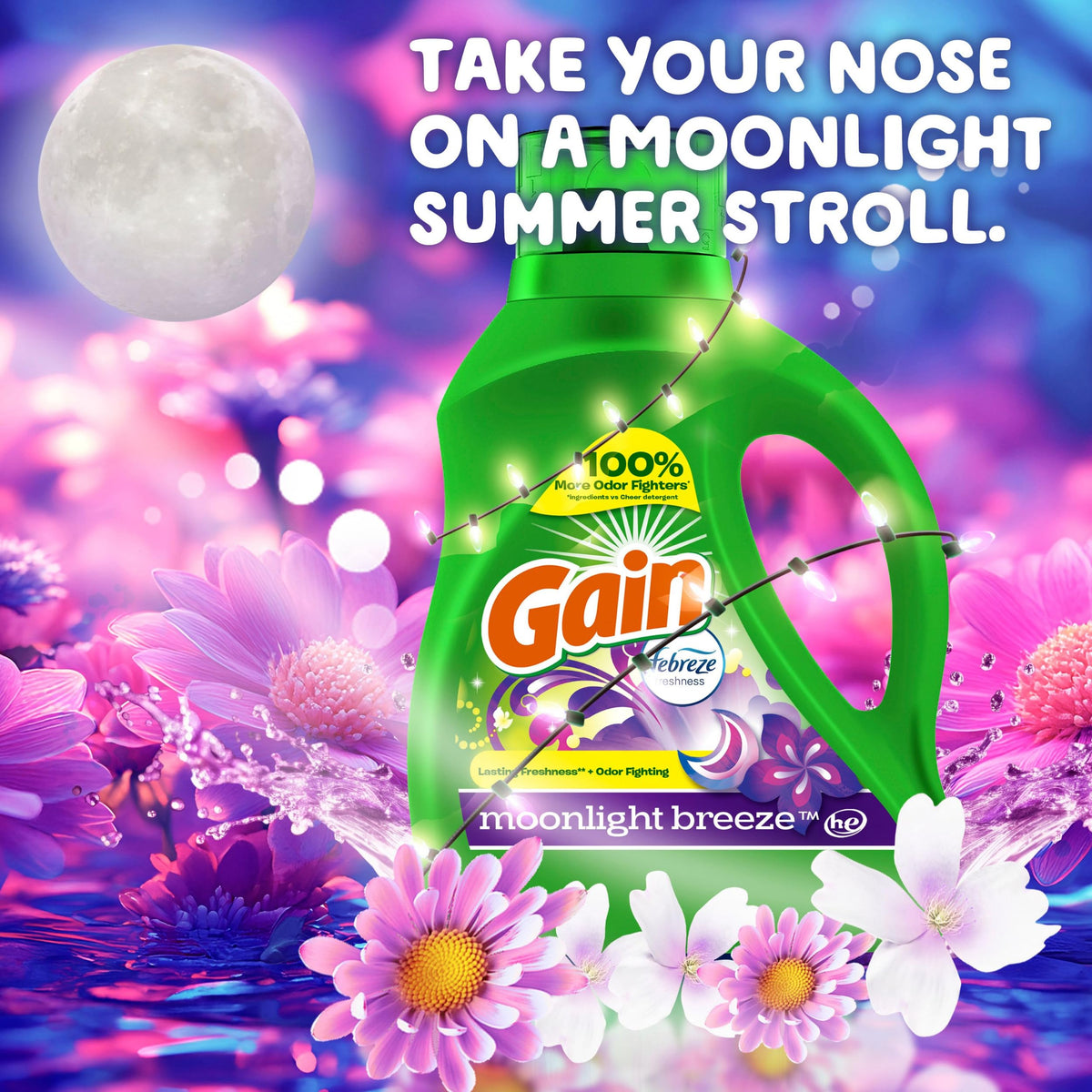 Gain Liquid Laundry Washing Detergent, Moonlight Breeze Scent 113 fl oz, 78 Loads, Lasting Freshness + Powerful Cleaning and Odor Fighting ingredients