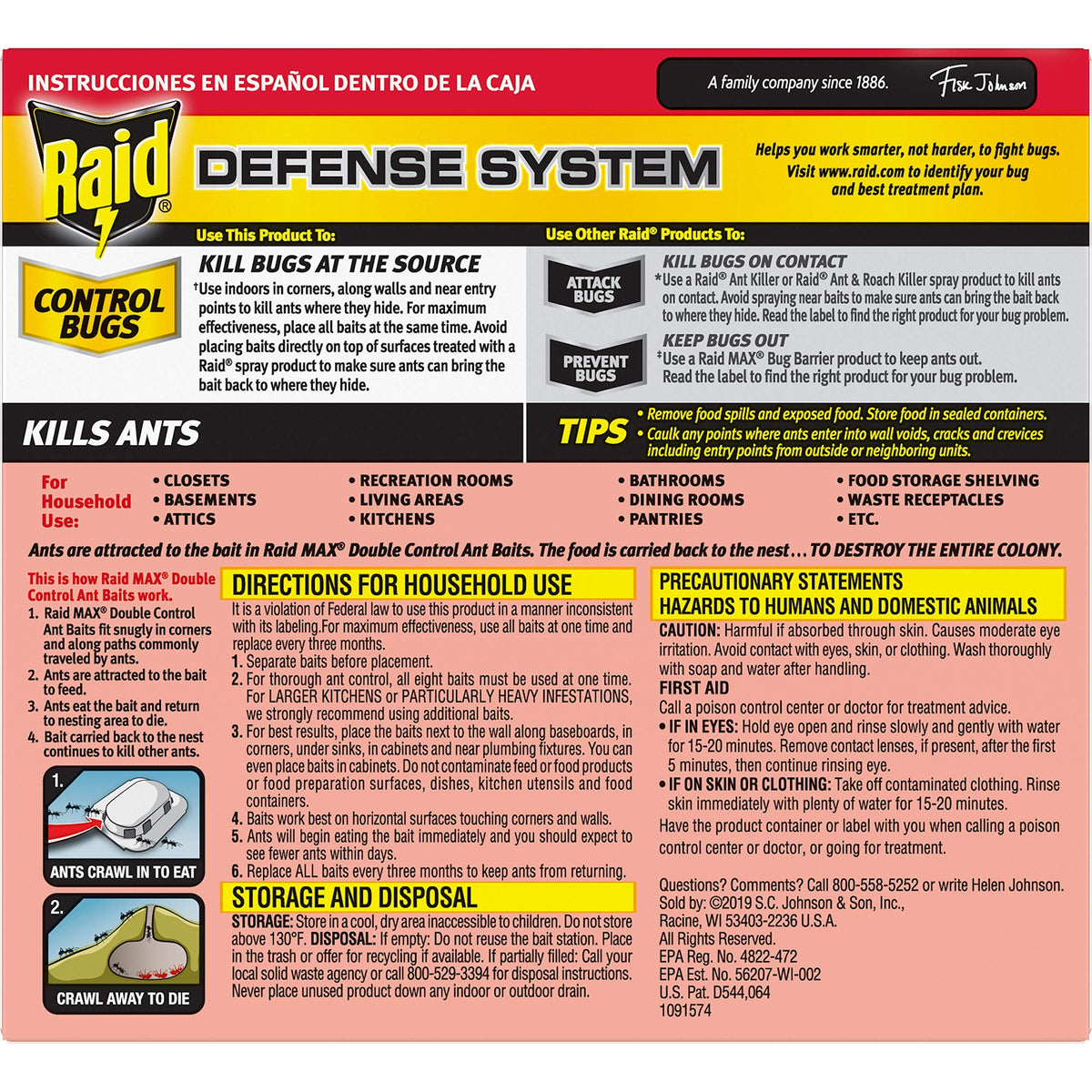 Raid Max Double Control Ant Baits, Household Use Defense System to Control Bugs, Dual Bait Technology, 8 CT (Pack of 3)