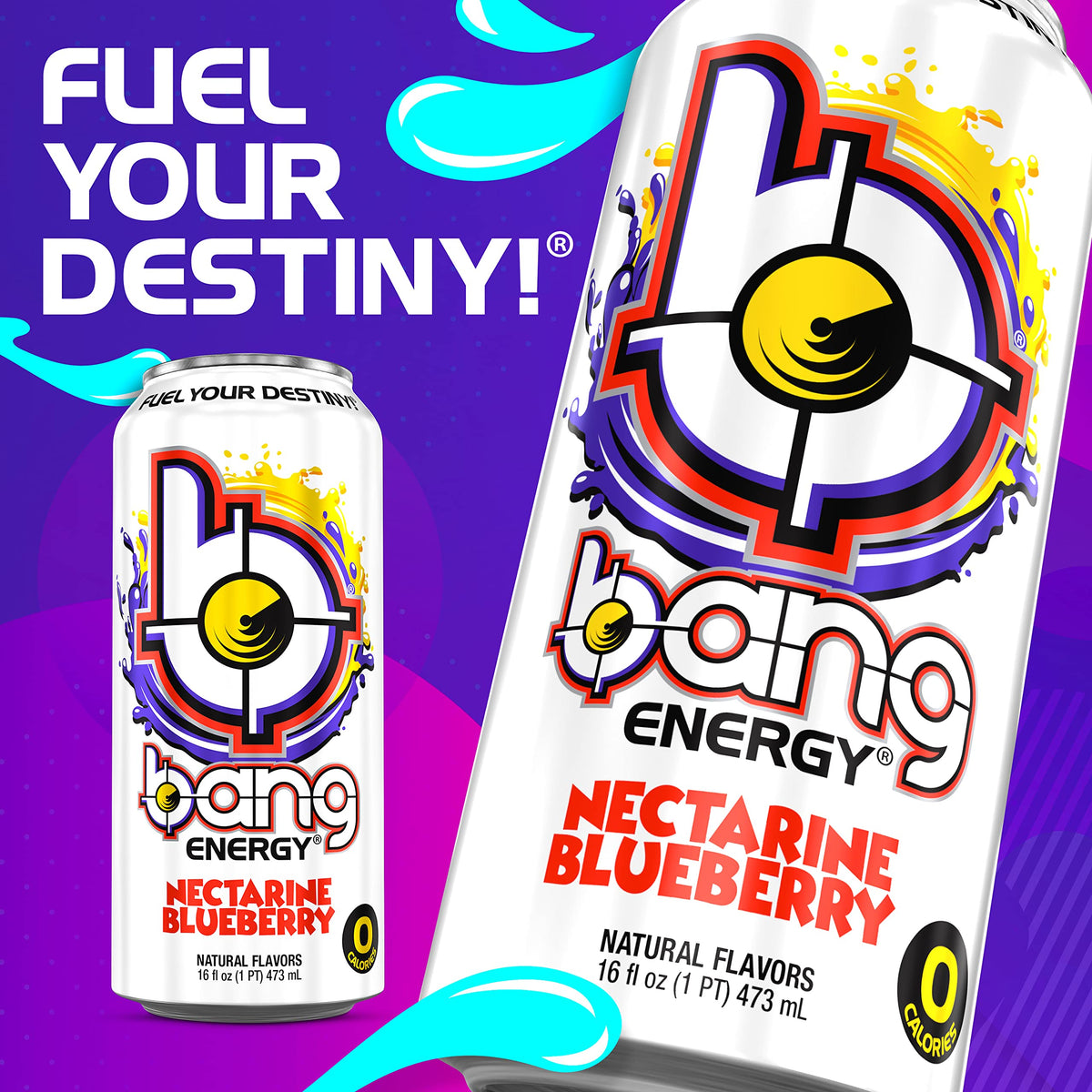 Bang Energy Nectarine Blueberry, Sugar-Free Energy Drink, 16-Ounce (Pack of 12)