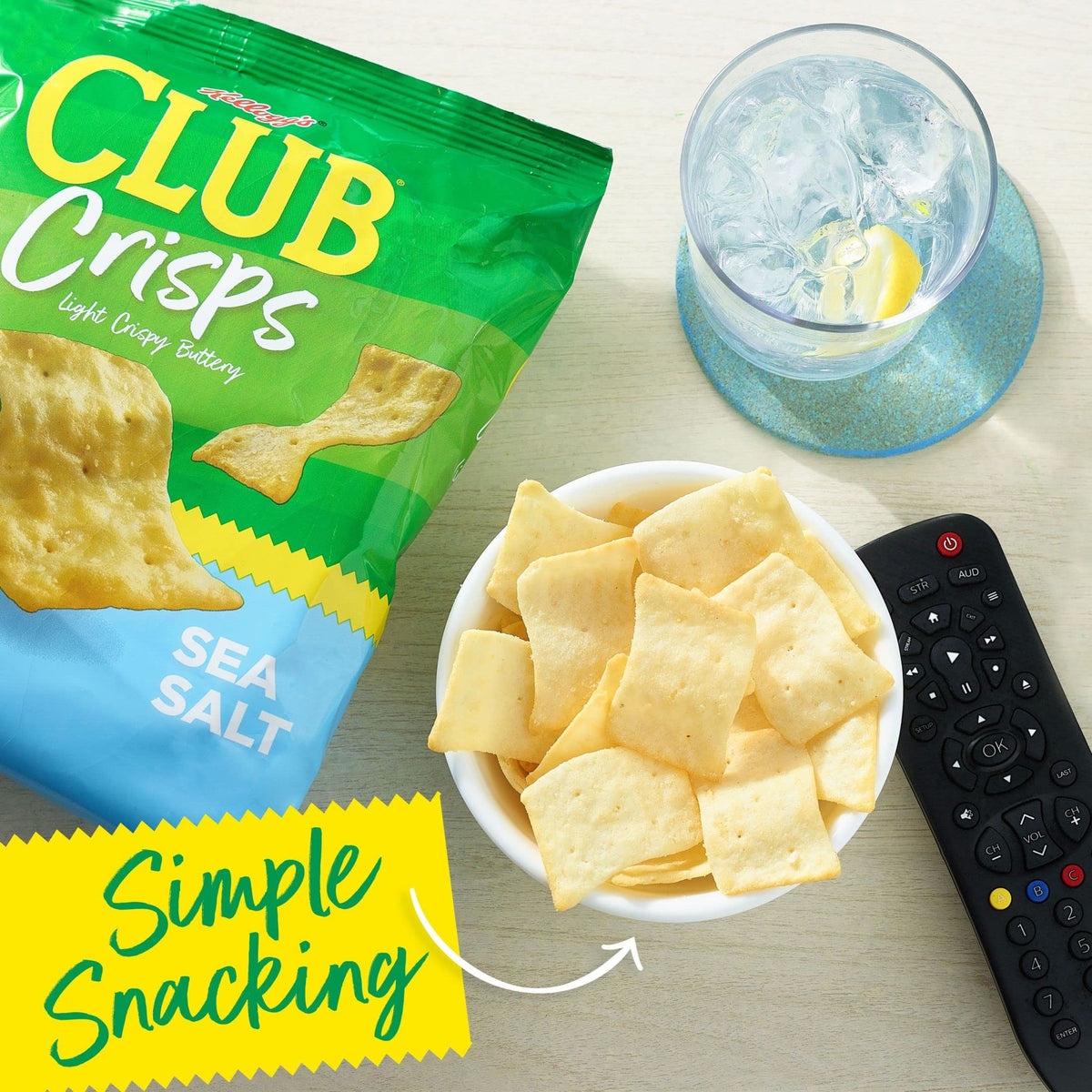 Kellogg's Club Crisp Sea Salt, 2 oz (Pack of 3) with By The Cup Bag Clip