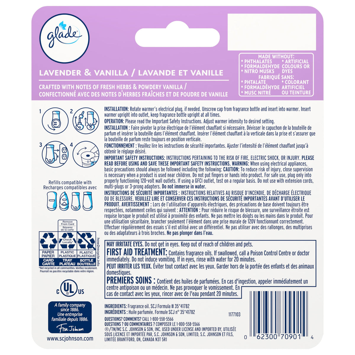 Lavender and Vanilla Scented Oil Plug-in Holder