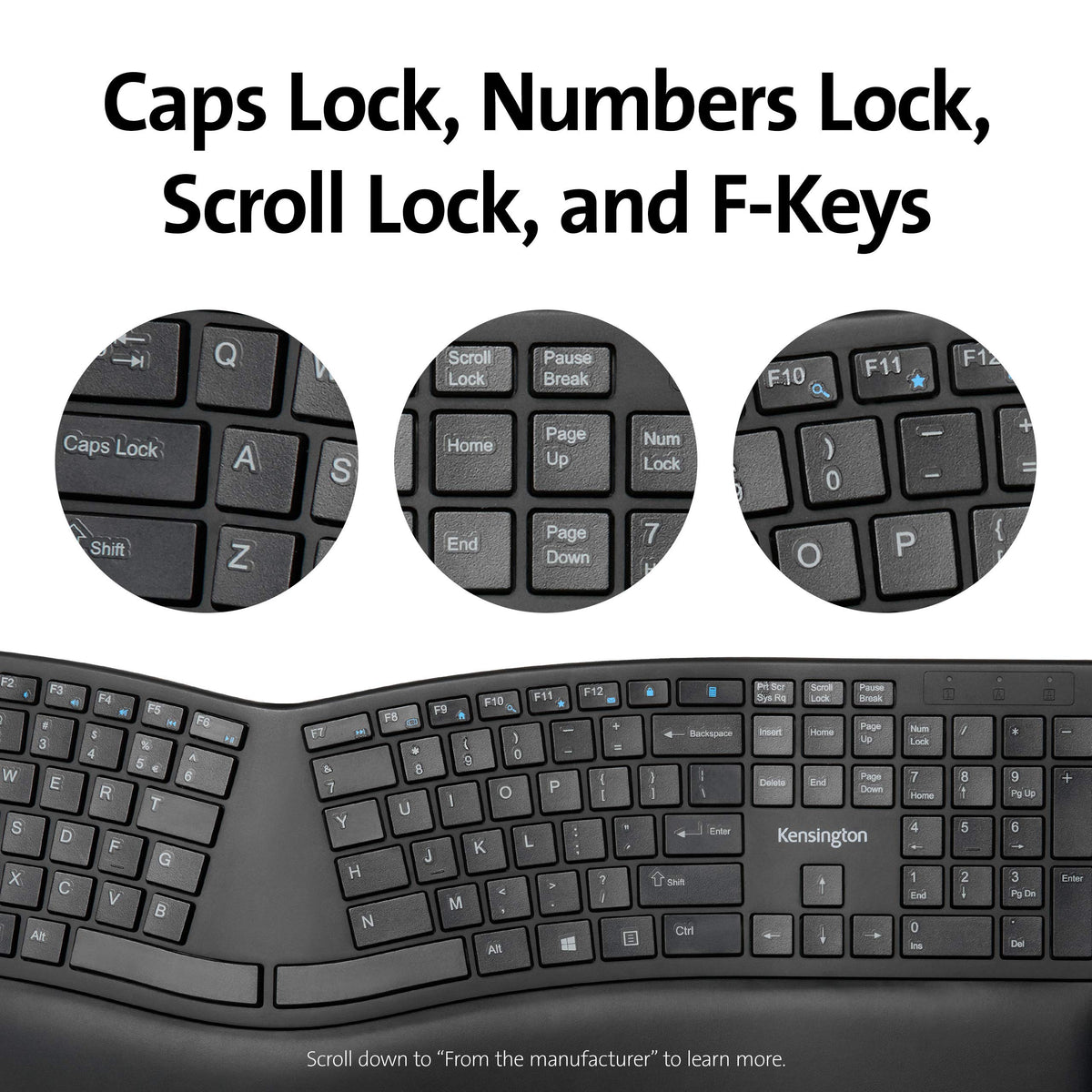 Kensington Pro Fit Ergonomic Wireless Keyboard, Bluetooth - Black (K75401US)