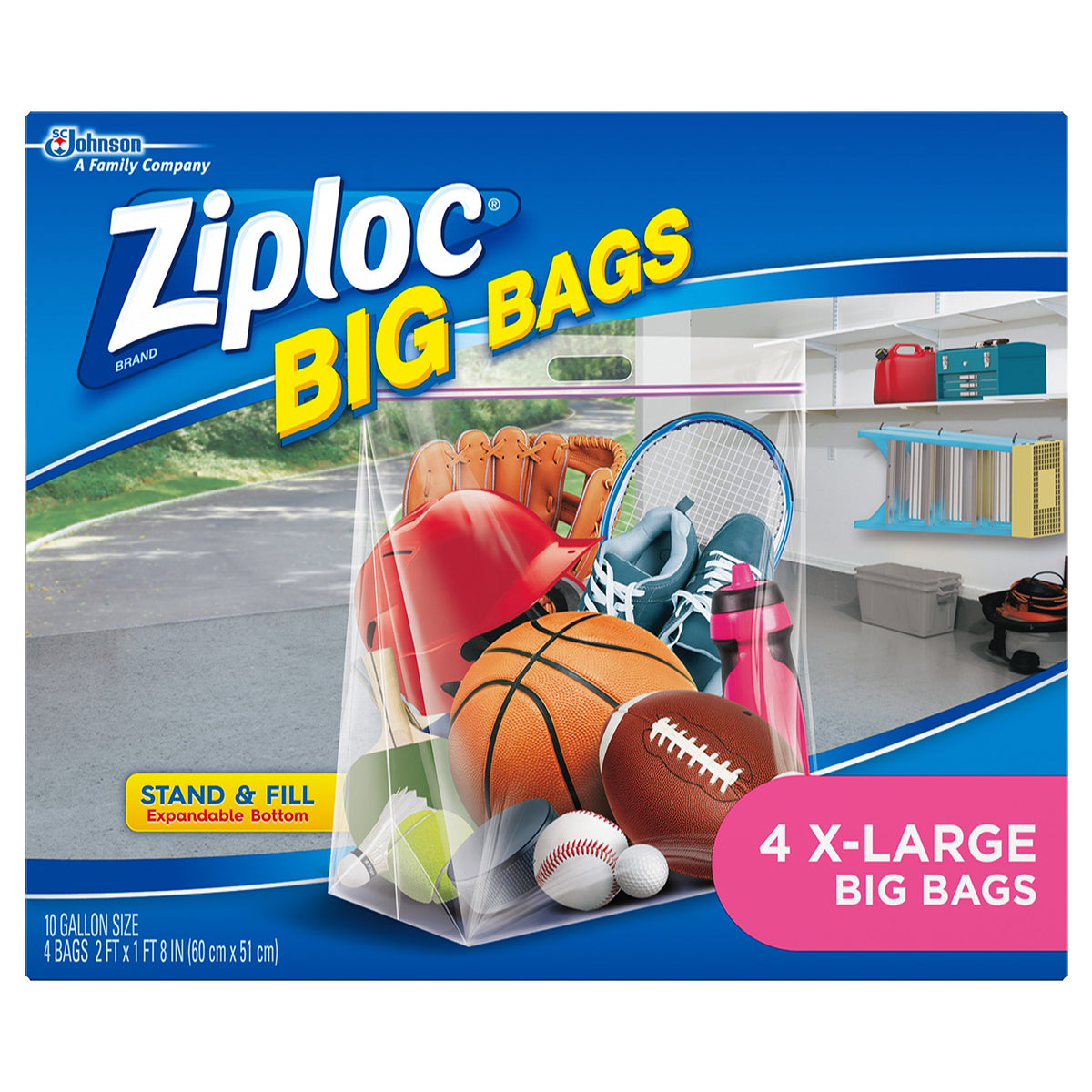 Ziploc Storage Bags, Double Zipper Seal & Expandable Bottom, XL, 4 Count (Pack of 8)
