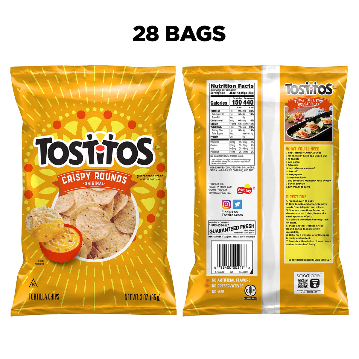 Tostitos, Crispy Rounds Tortilla Chips, 3 Ounce (Pack of 28)