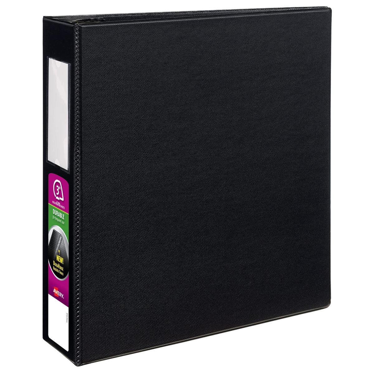 Avery Durable 3 Ring Binder, 3" One Touch EZD Rings, Label Holder, 1 Black Binder (08702)