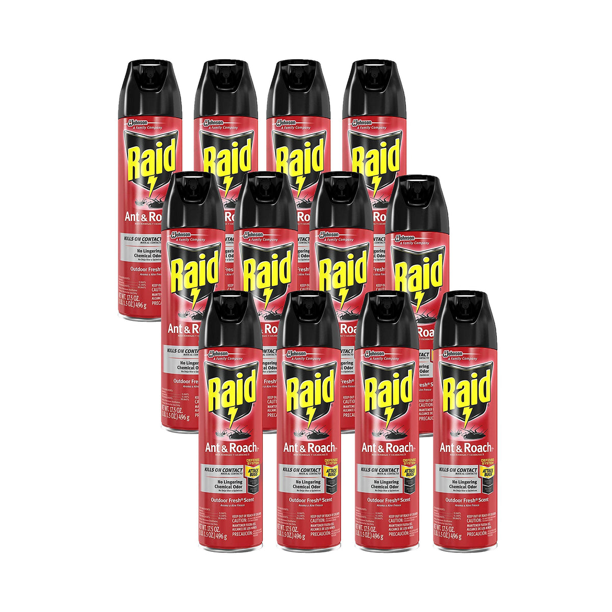 Raid Ant & Roach Killer Defense System, Outdoor Fresh Scent 17.5 Ounce (Pack of 12)