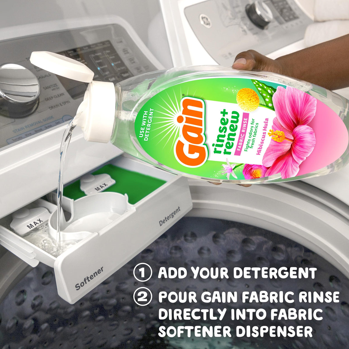 Gain Rinse and Renew Fabric Rinse, Hibiscus Hula, 48 fl oz, Odor Fighter, Laundry Deodorizer