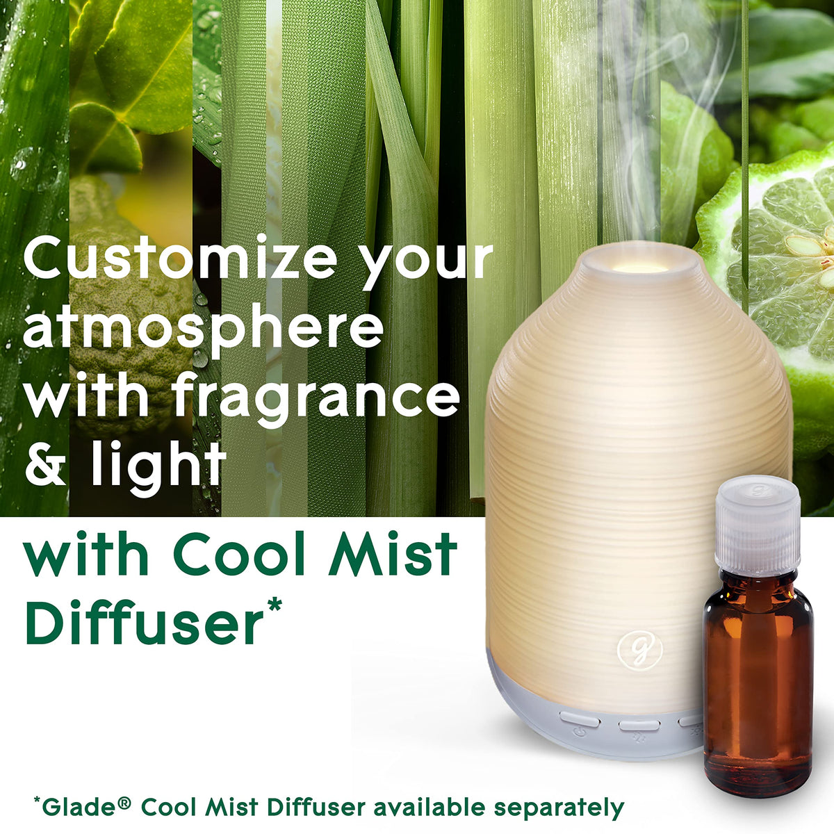 Glade Aromatherapy Essential Oil Diffuser Refill, Cool Mist Aromatherapy Diffuser& Air Freshener for Home, Calm Mind with Bergamot& Lemongrass Scent, 17.4 ml