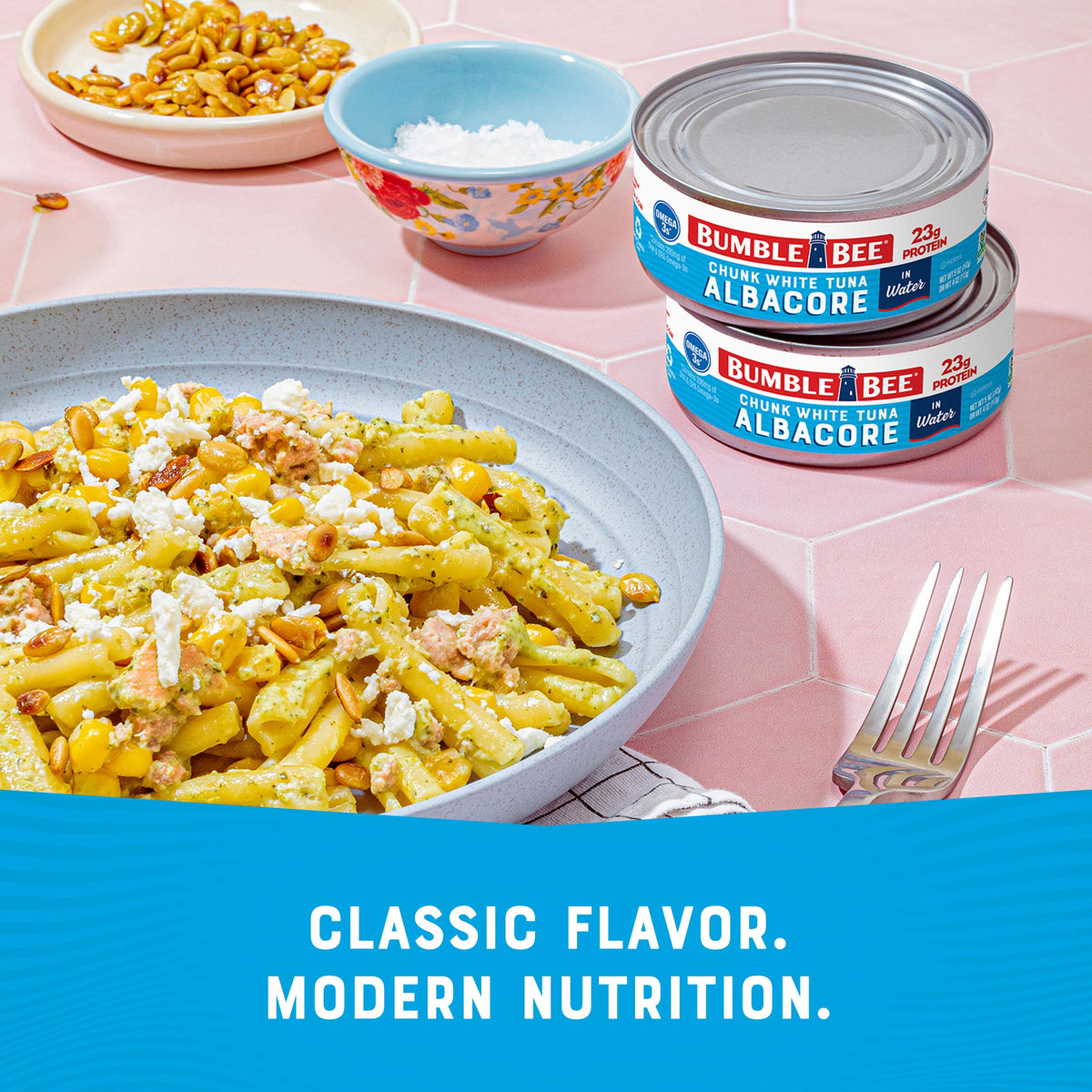 Bumble Bee Chunk White Albacore Tuna in Water, 5 oz Can (Pack of 8) - Wild Caught Tuna - 23g Protein per Serving, High in Omega-3s - Non-GMO Project Verified, Gluten Free, Kosher