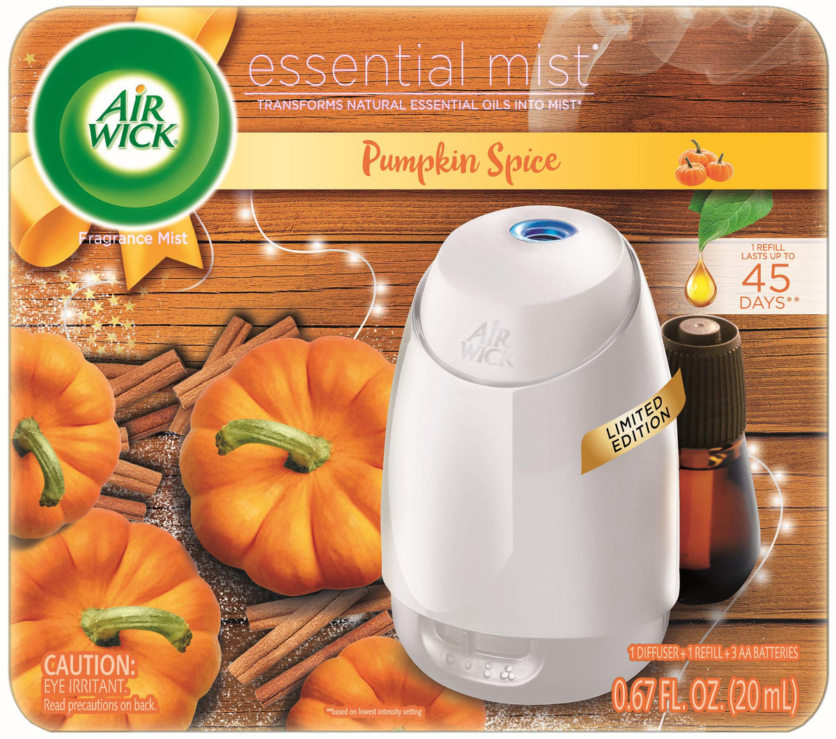 Air Wick Essential Mist, Essential Oils Diffuser, (Diffuser + 1 Refill), Pumpkin Spice, Fall Scent, Fall Spray, Air Freshener